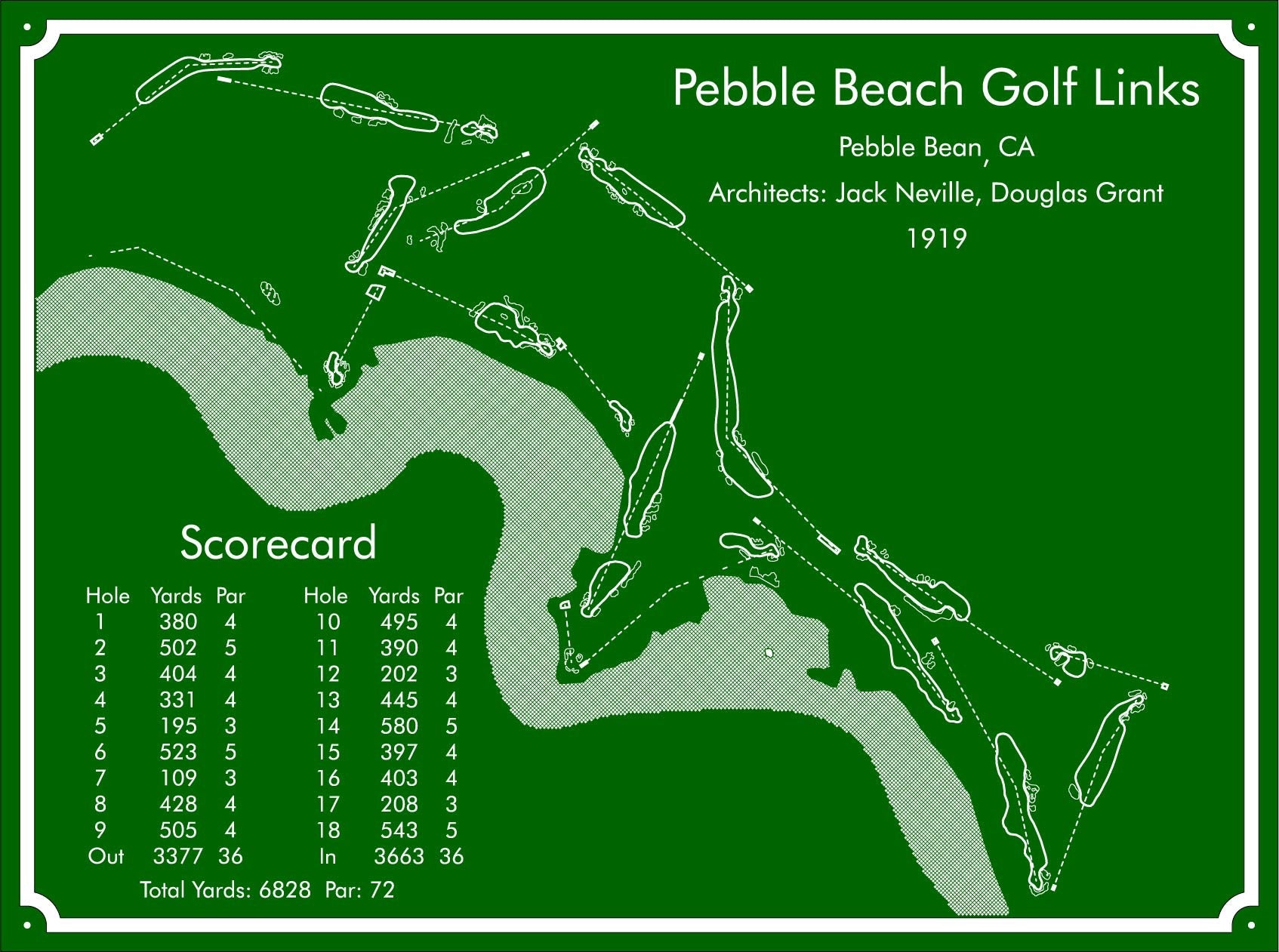 Årligt Typisk energi Pebble Beach Golf Course Map – Catahoula Sign Co