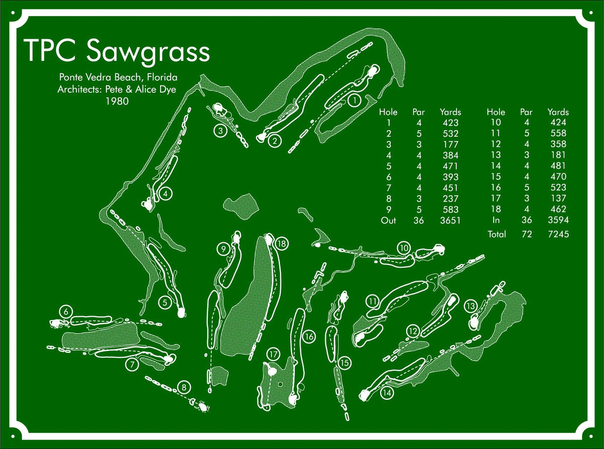 TPC Sawgrass Golf Course Map – Catahoula Sign Co